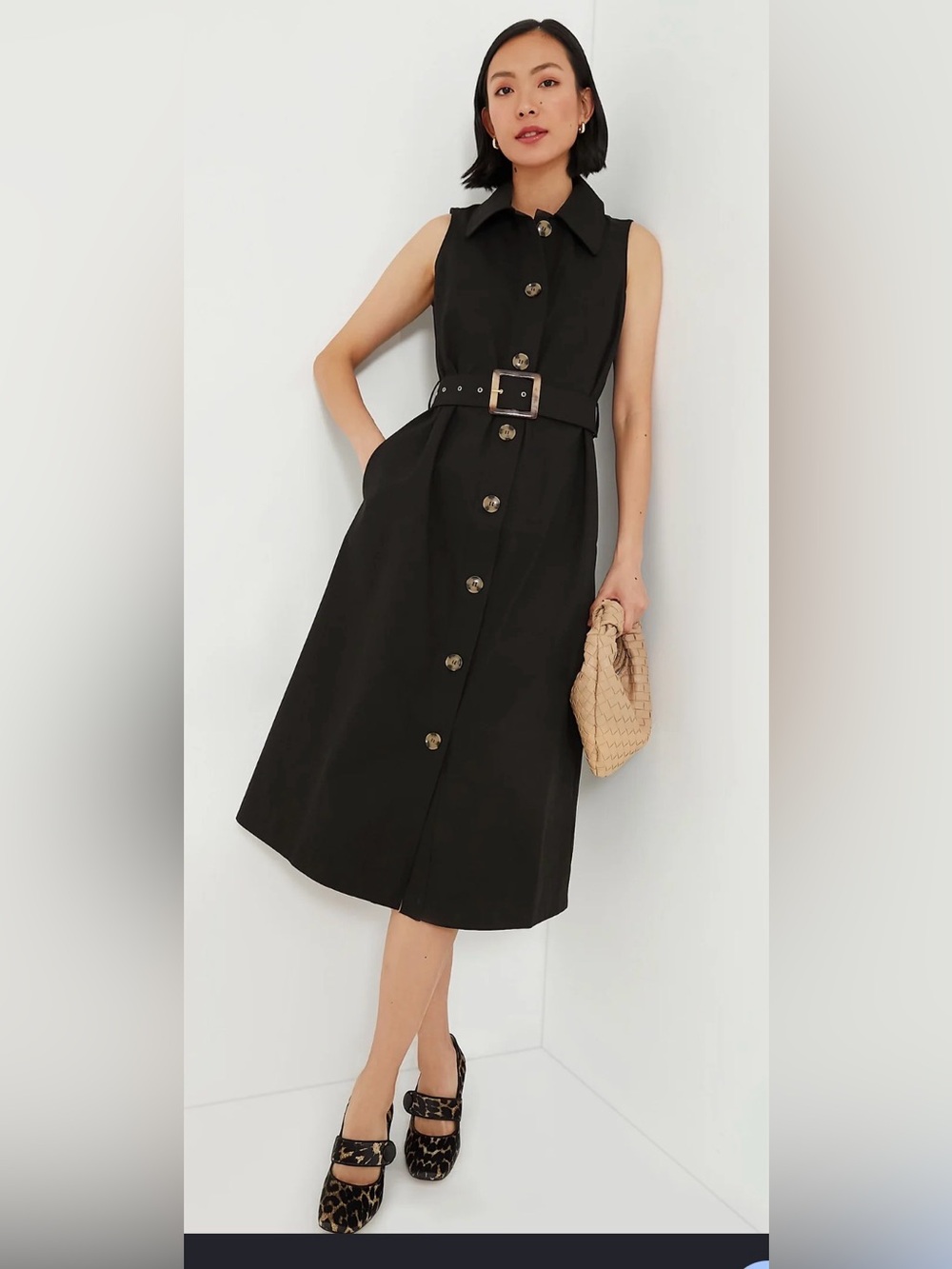 Tuckernuck Black Button-Front Sleeveless Belted Midi Dress